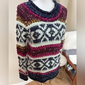 Free People Fuzzy Fair Isle Multi Color Scoop Neck Sweater